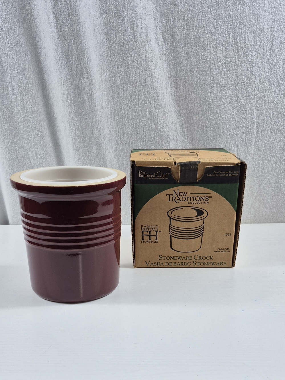 Pampered Chef New Traditions Stoneware Crock Box - Brown & Green